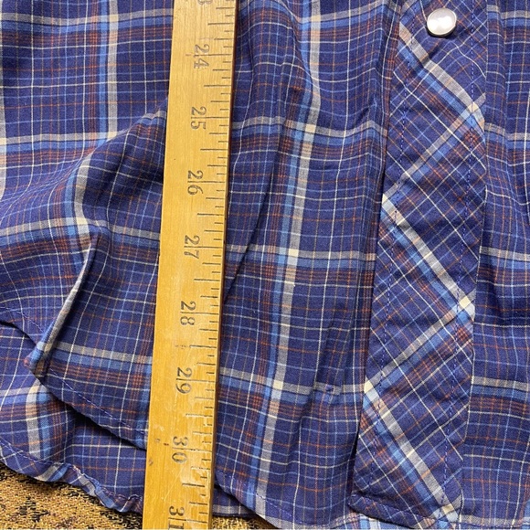 Vtg 80s Hi Gear Shirt Pearl Snap Blue Plaid Cowboy Western Mens Size L - Picture 7 of 7